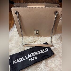 Karl Lagerfeld Beige Shoulder Bag with Silver Chain